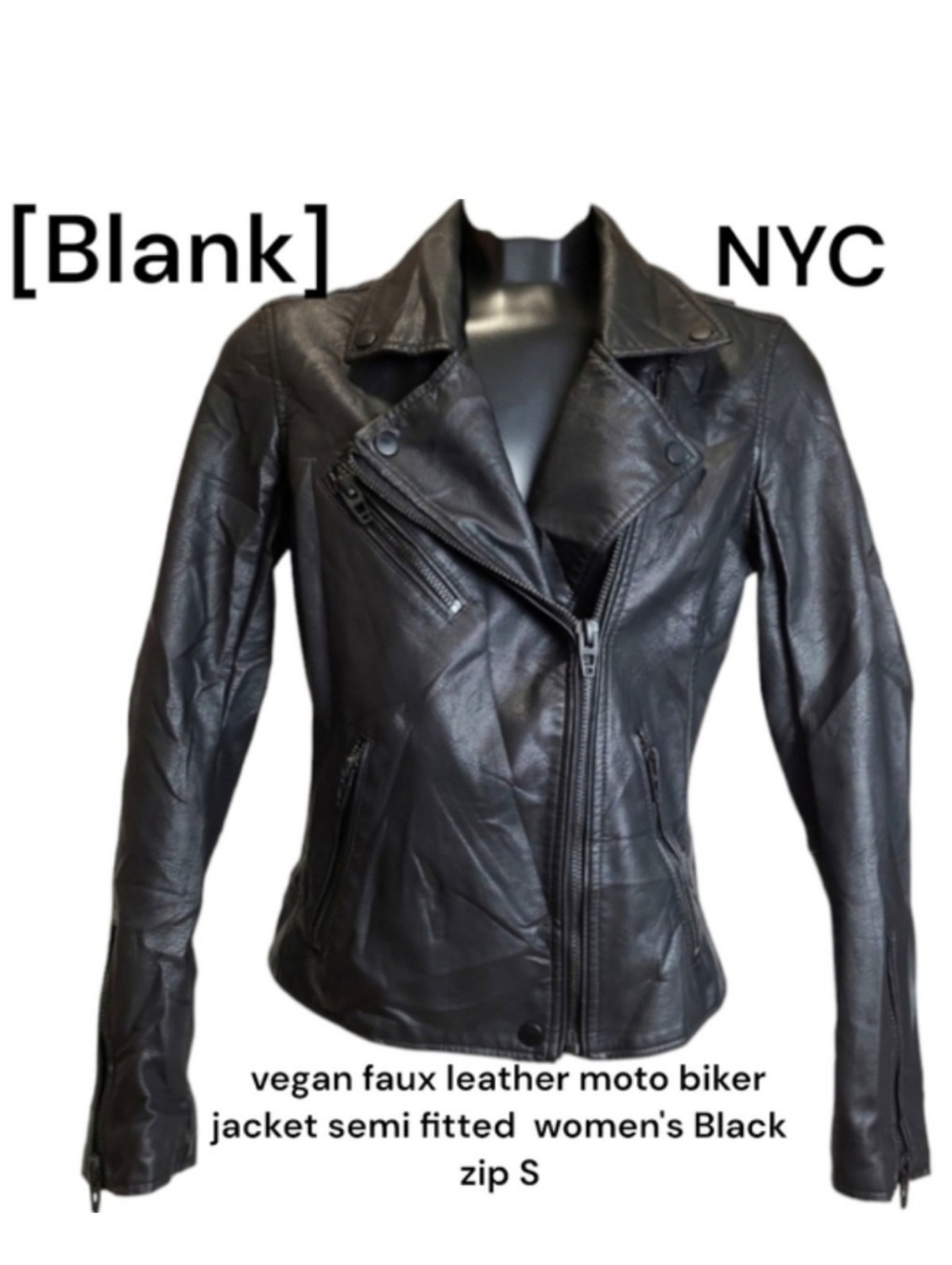 Blank NYC Black Faux Leather Moto Biker Jacket Asymmetrical Zip Women's Sz. S